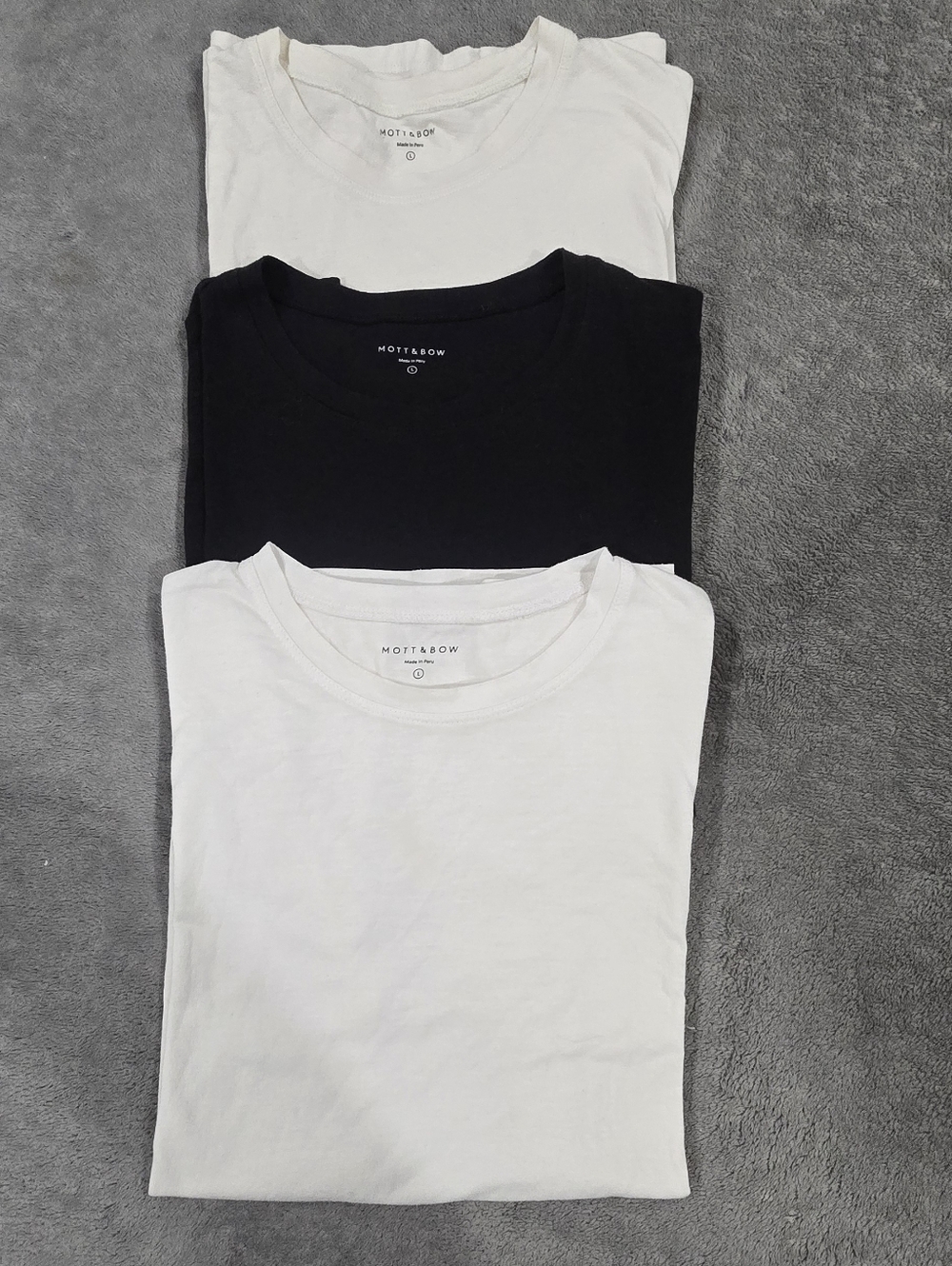 Mott & Bow Fitted Crew Tshirt Pima Cotton Large -Set of 3   White / Black/ Cream